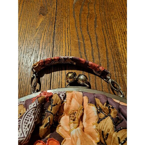 Vintage Floral Beaded Lace Embellished Handbag Purse Tote 10in - Picture 4 of 7